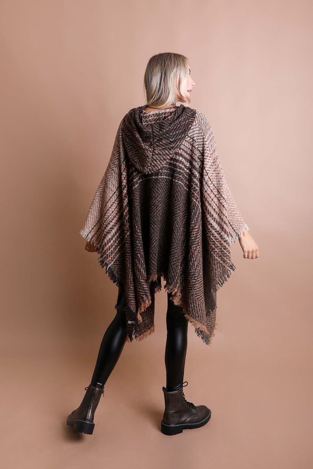 Cuddly Herringbone Hooded Poncho-Soul Flow Apparel