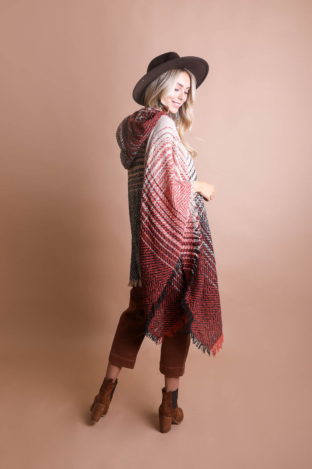 Cuddly Herringbone Hooded Poncho-Soul Flow Apparel
