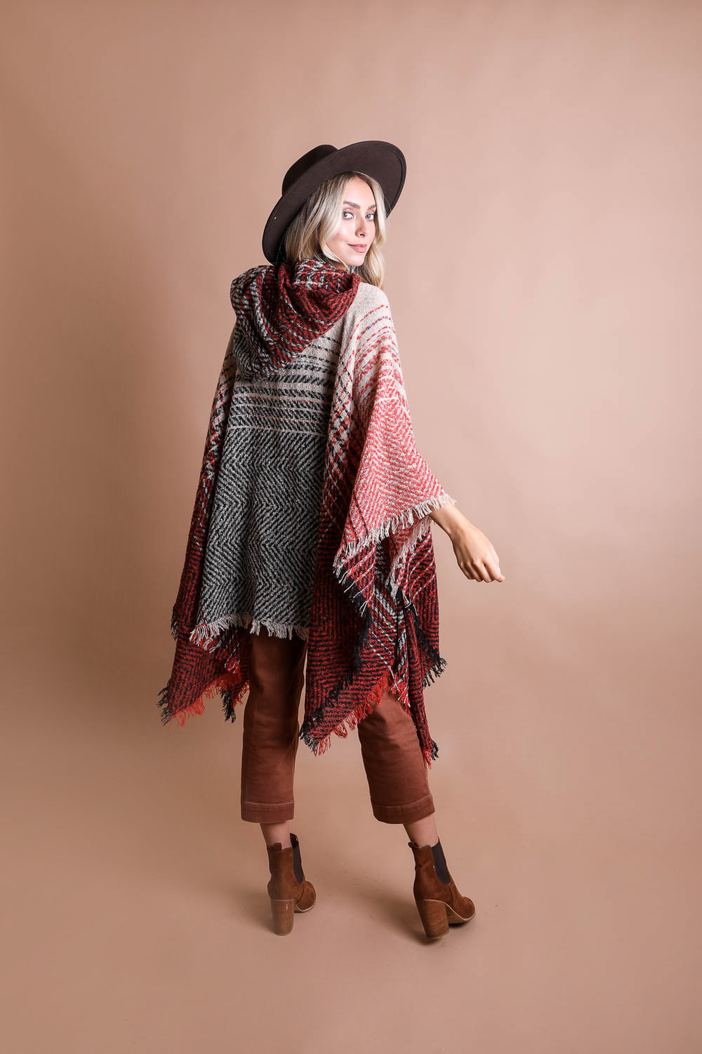 Cuddly Herringbone Hooded Poncho-Soul Flow Apparel