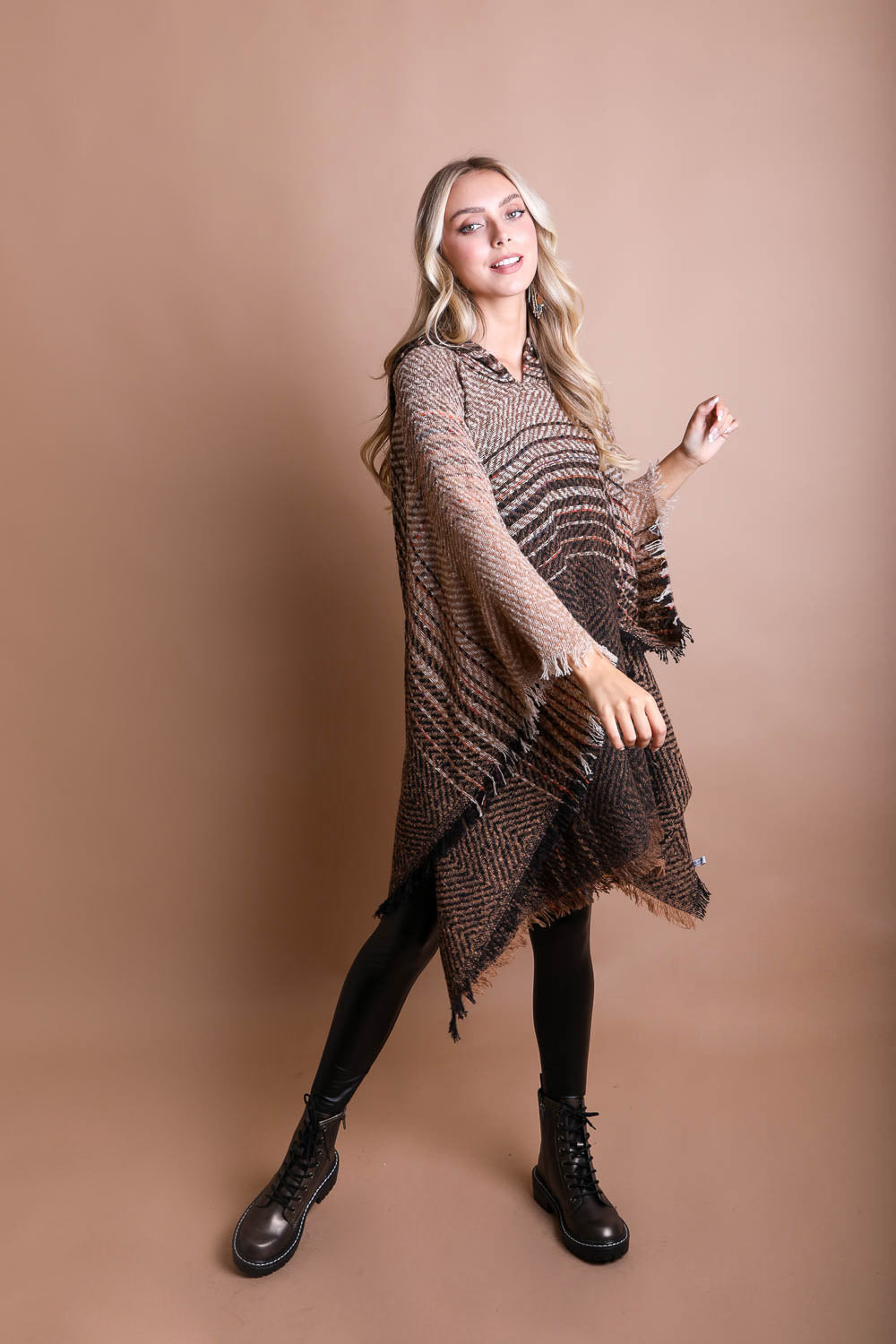 Cuddly Herringbone Hooded Poncho-Soul Flow Apparel