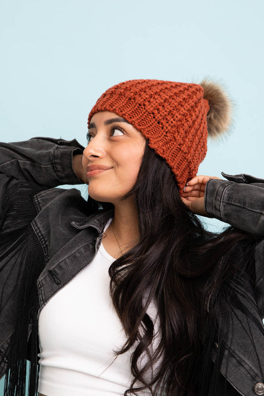 Cute Textured Pom Beanie-Soul Flow Apparel