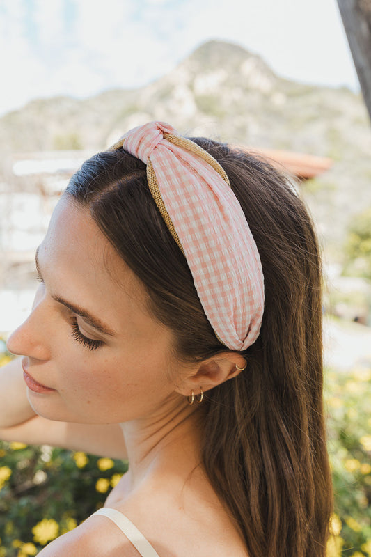Cutesy Gingham Woven Knot Headband-Soul Flow Apparel