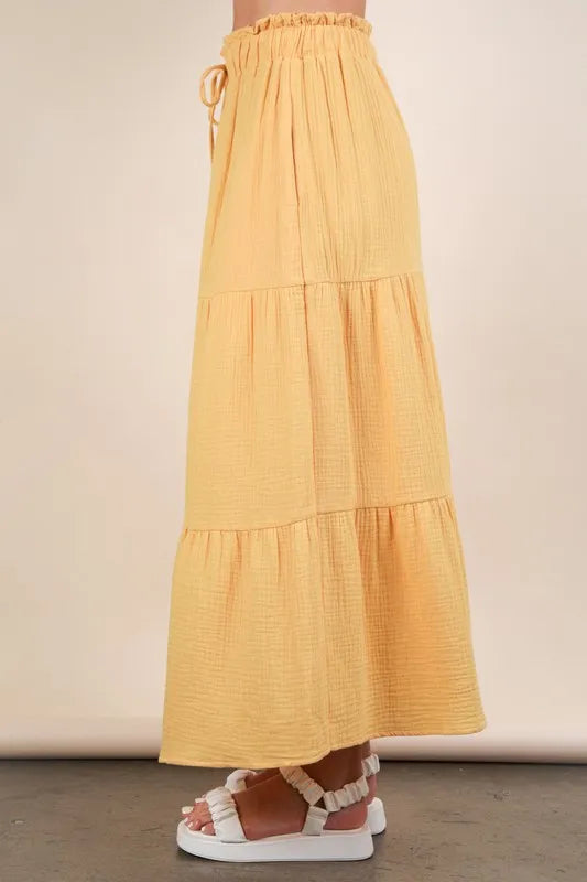 VERY J Elastic Waist Tiered Maxi Skirt-Soul Flow Apparel
