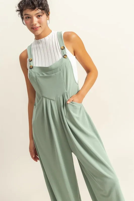 HYFVE Pleated Detail Front Pocket Wide Strap Overalls-Soul Flow Apparel
