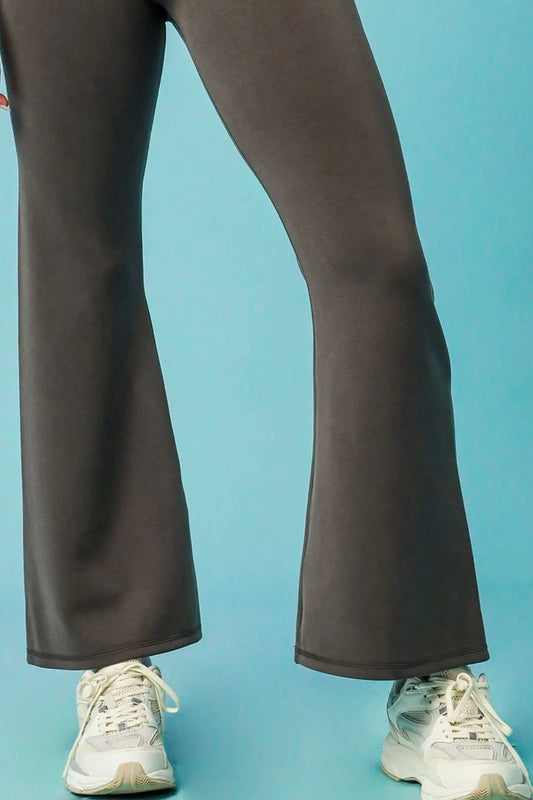 Umgee high-waisted flare leggings in gray, perfect for stylish comfort and active wear.