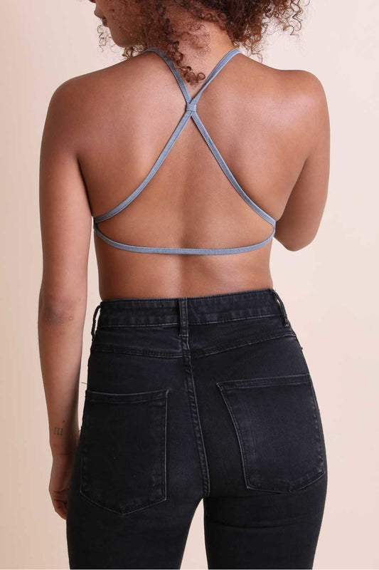 Denim Cross Back Bralette-Soul Flow Apparel