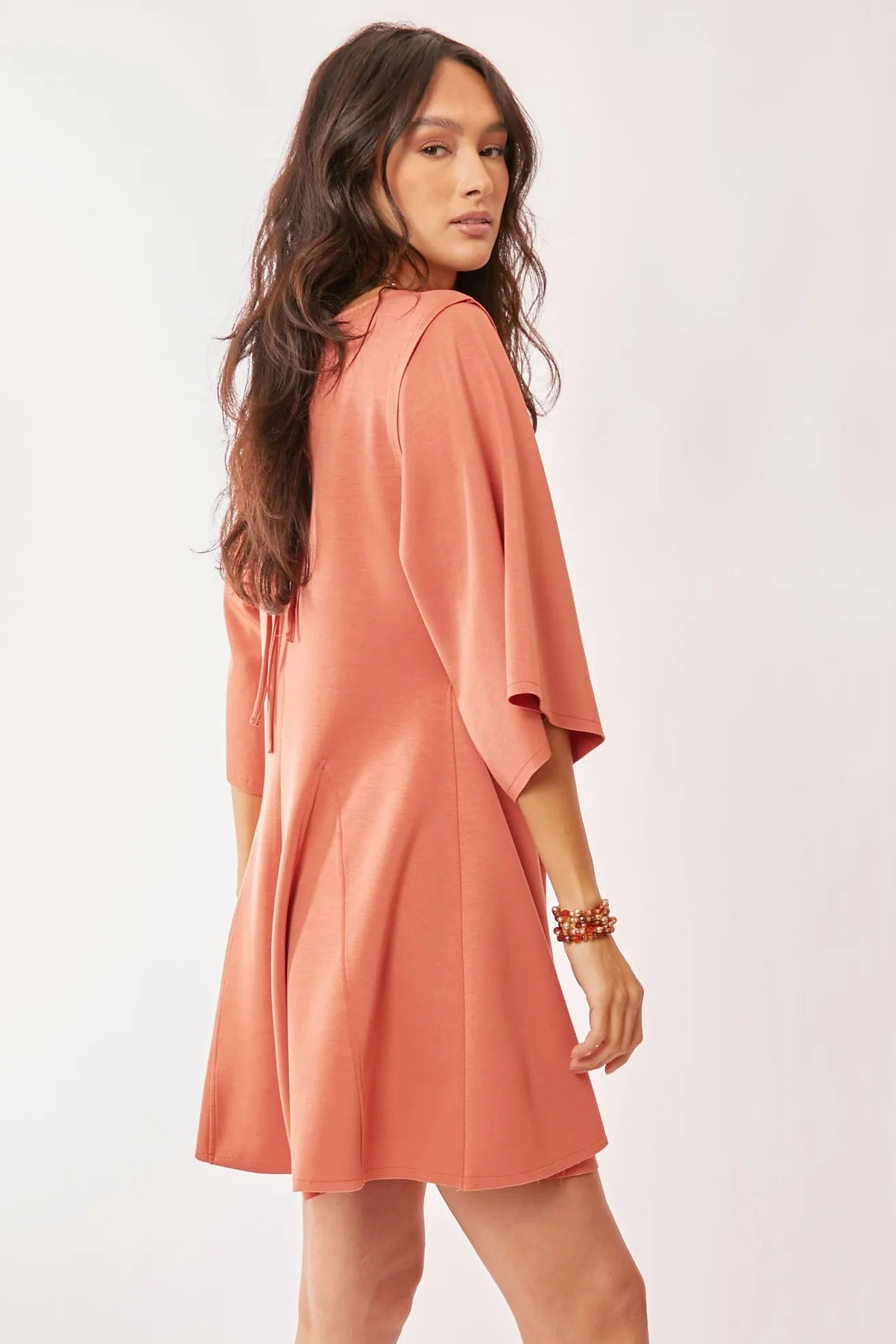Davi & Dani Solid Draped Sleeve Ties Back Skort Romper-Soul Flow Apparel