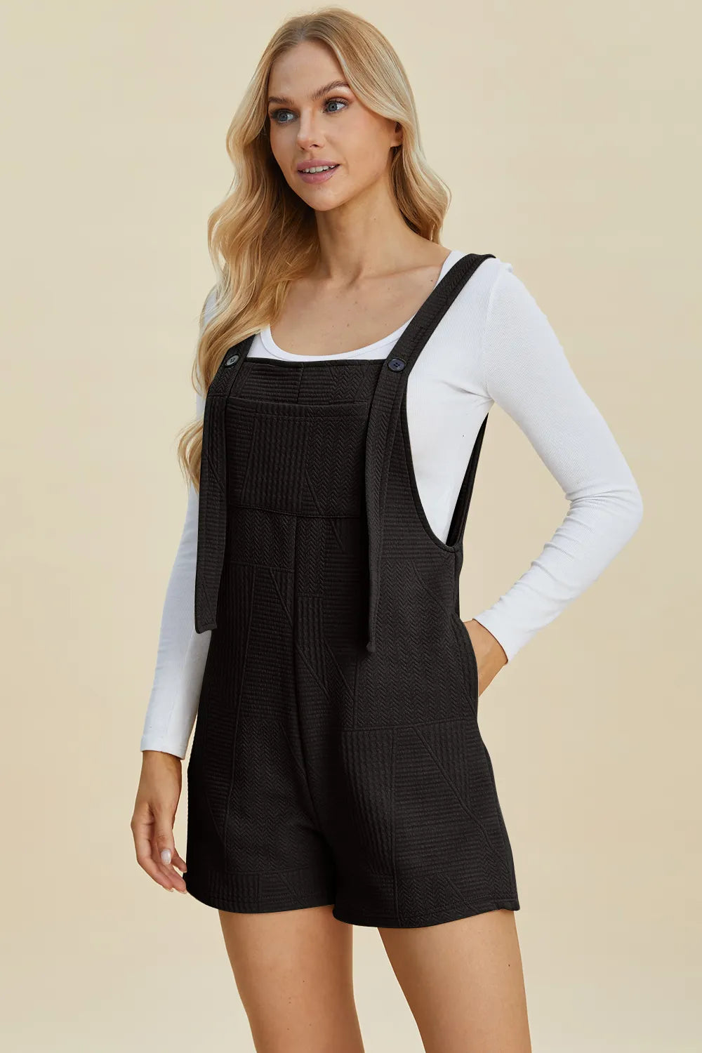 Double Take Full Size Texture Sleeveless Romper-Soul Flow Apparel