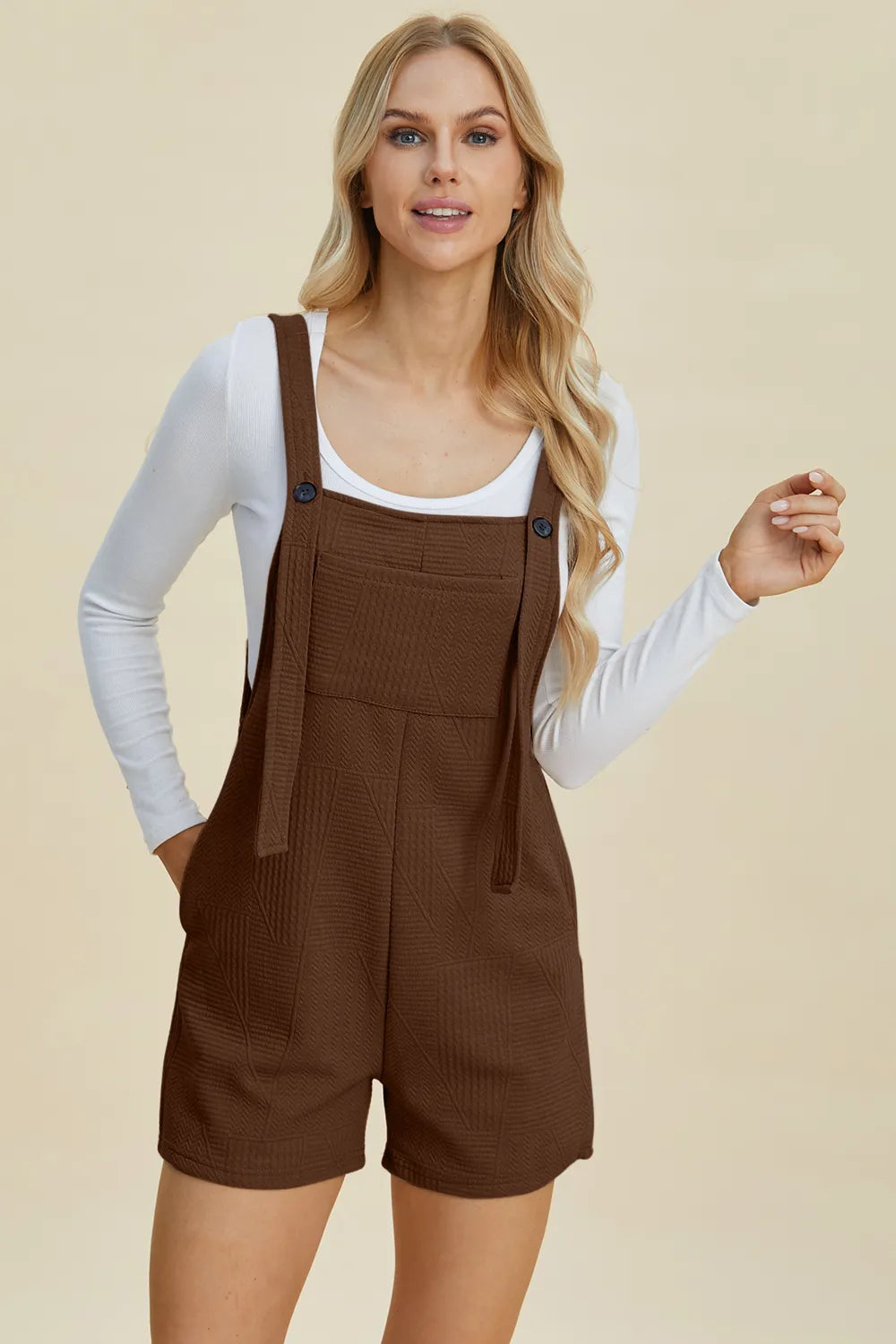Double Take Full Size Texture Sleeveless Romper-Soul Flow Apparel