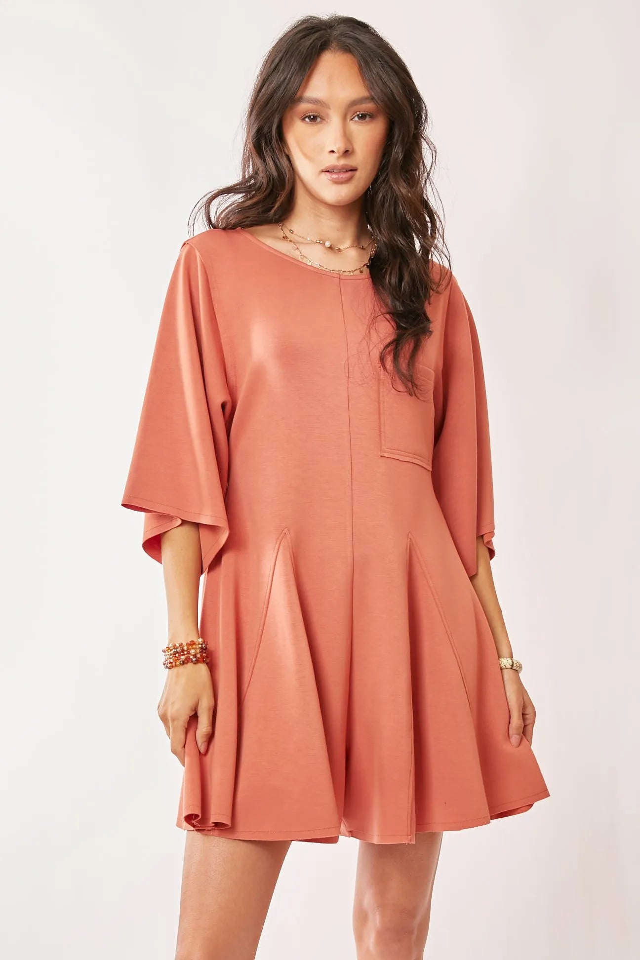 Davi & Dani Solid Draped Sleeve Ties Back Skort Romper-Soul Flow Apparel