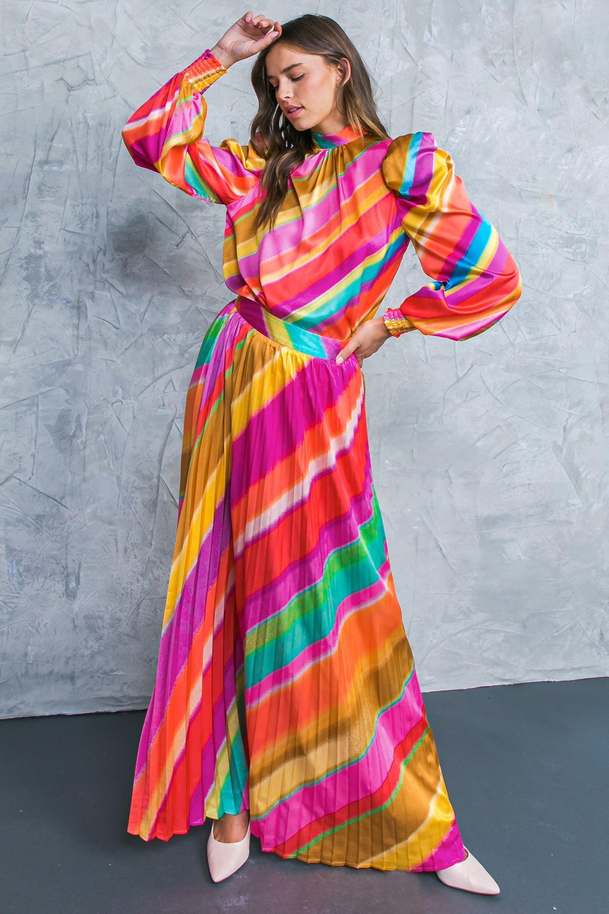 Dramatic Dreams Pleated Maxi Skirt With Side Zipper Lightweight