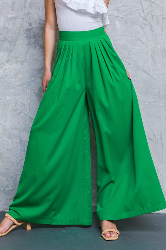 At The Wishing Well Woven Pants With Pleated Front Side Zipper And Wide Leg