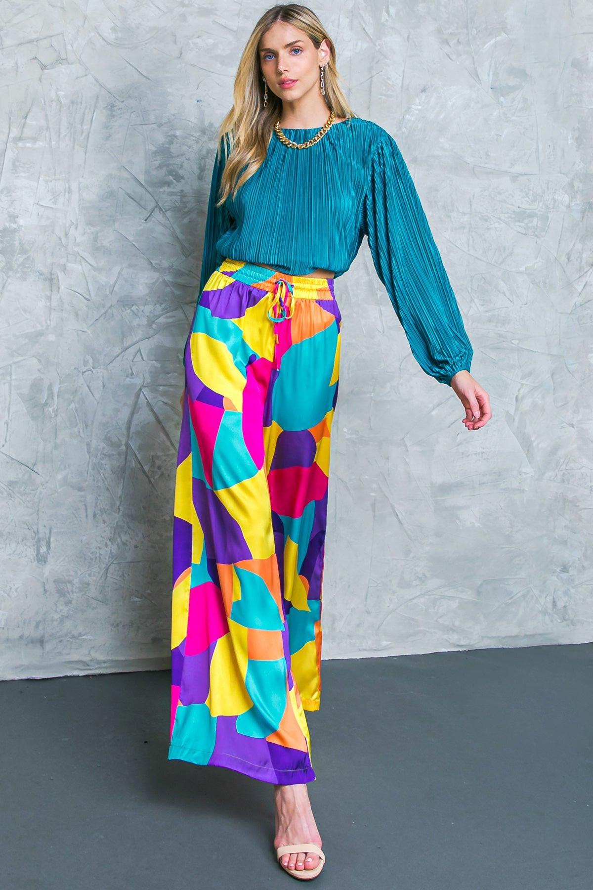 Follow The Flow Woven Pants Wide Leg With Elastic Waist And Tie