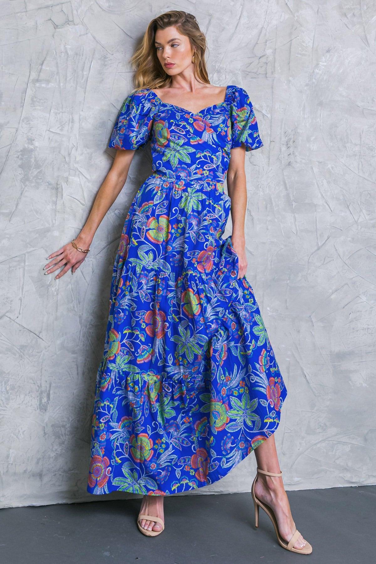 No Matter Where I Go Woven Top Printed Surplice Neckline Puff Sleeves