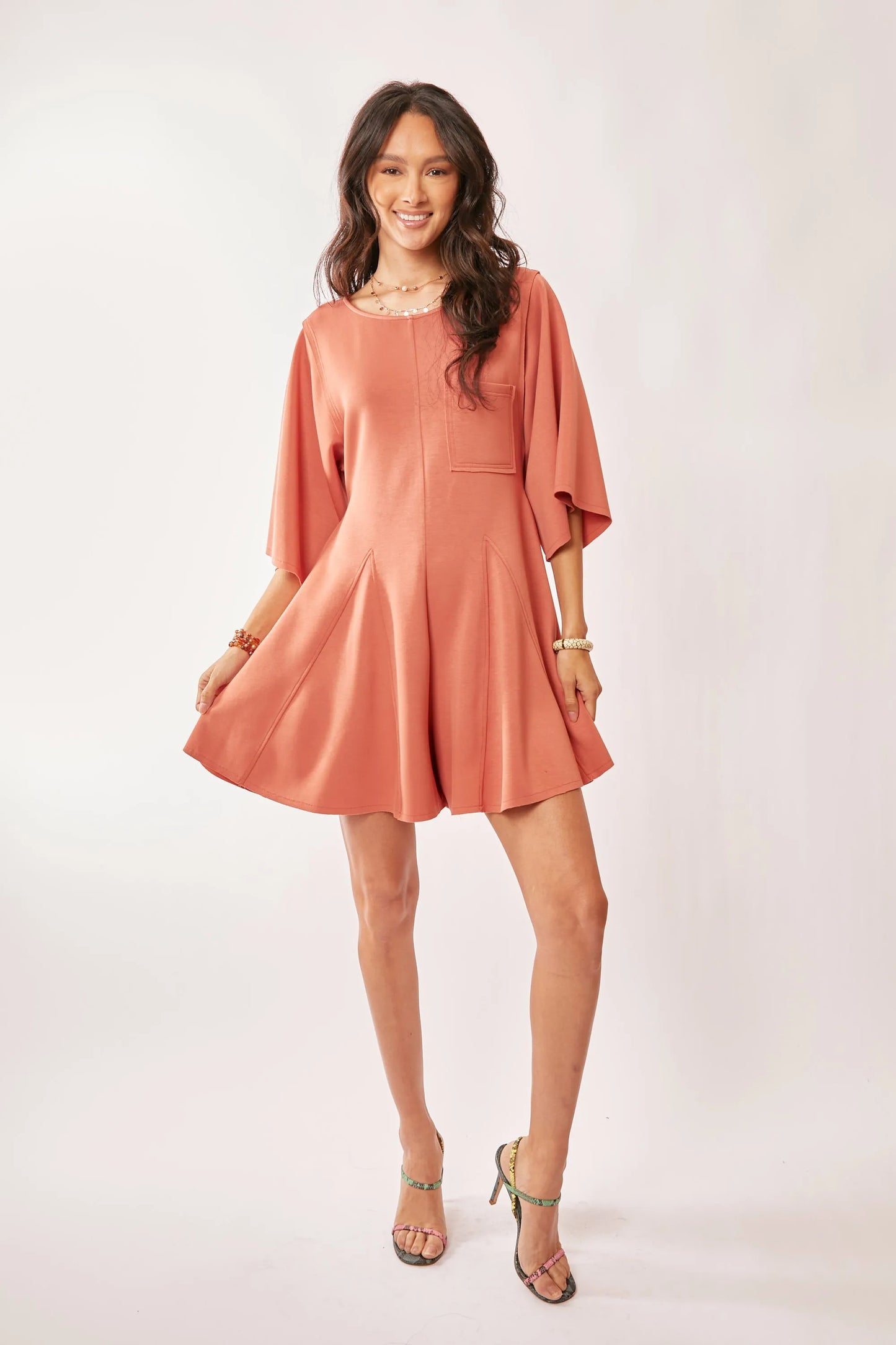 Davi & Dani Solid Draped Sleeve Ties Back Skort Romper-Soul Flow Apparel
