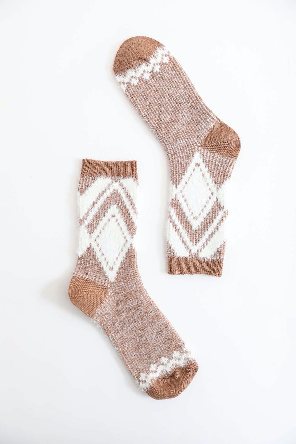Faux Mohair Diamond Pattern Socks-Soul Flow Apparel
