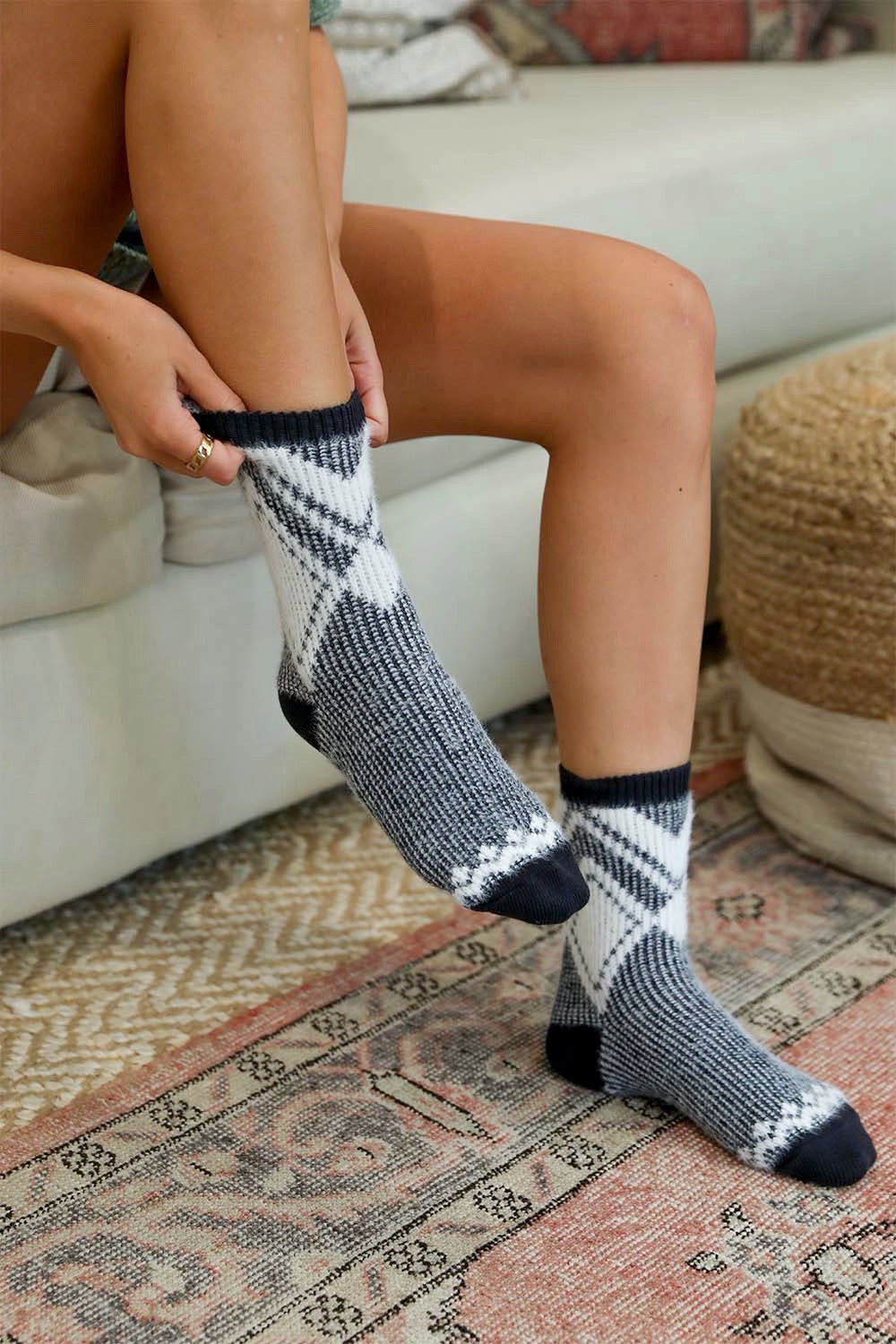 Faux Mohair Diamond Pattern Socks-Soul Flow Apparel