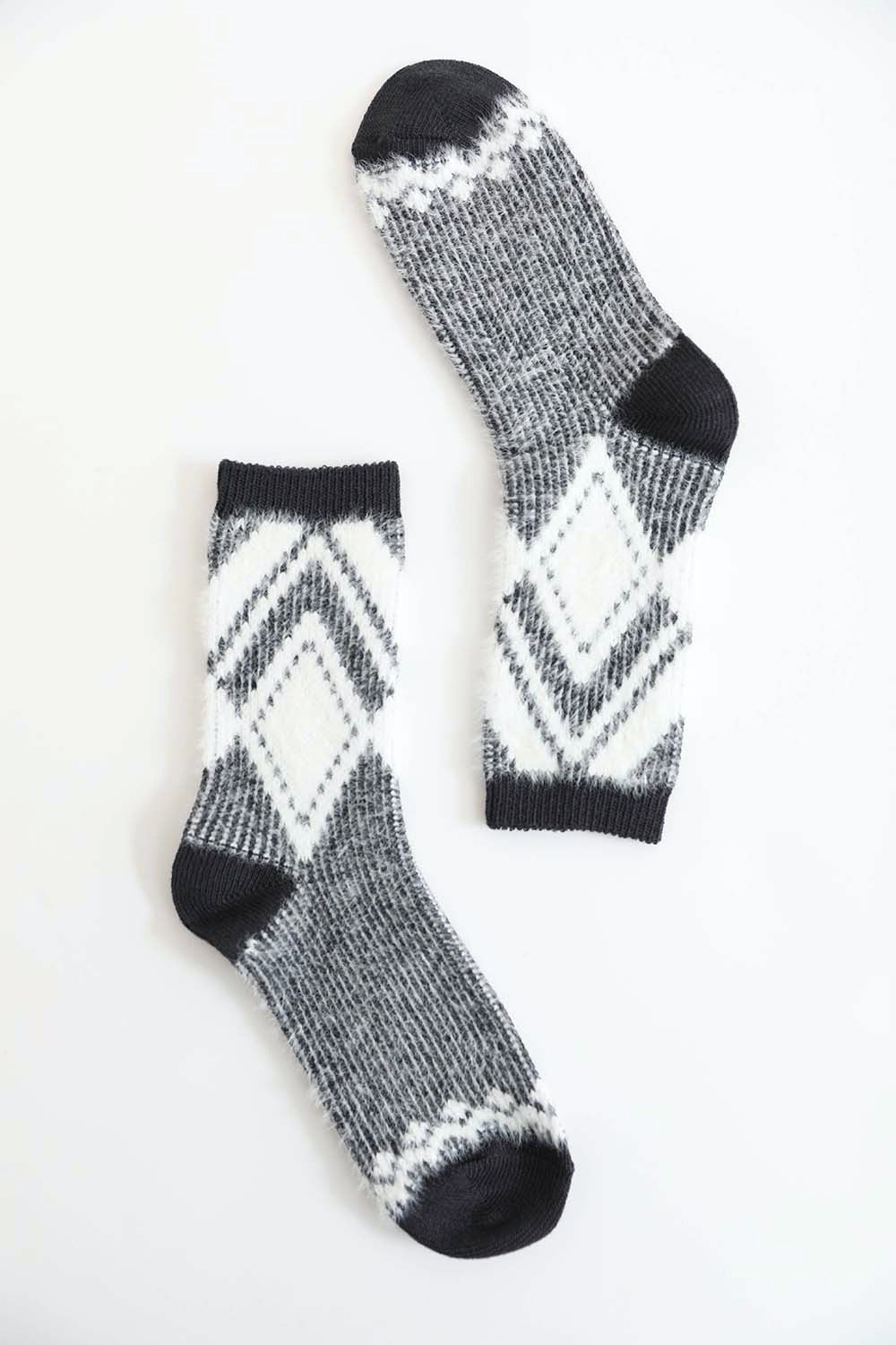 Faux Mohair Diamond Pattern Socks-Soul Flow Apparel