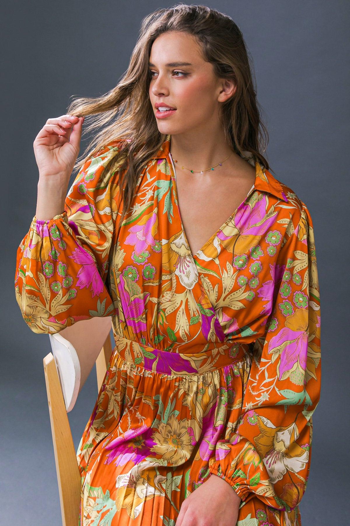 Keep Getting Better Woven Midi Dress With Surplice Neckline And Pleated Skirt