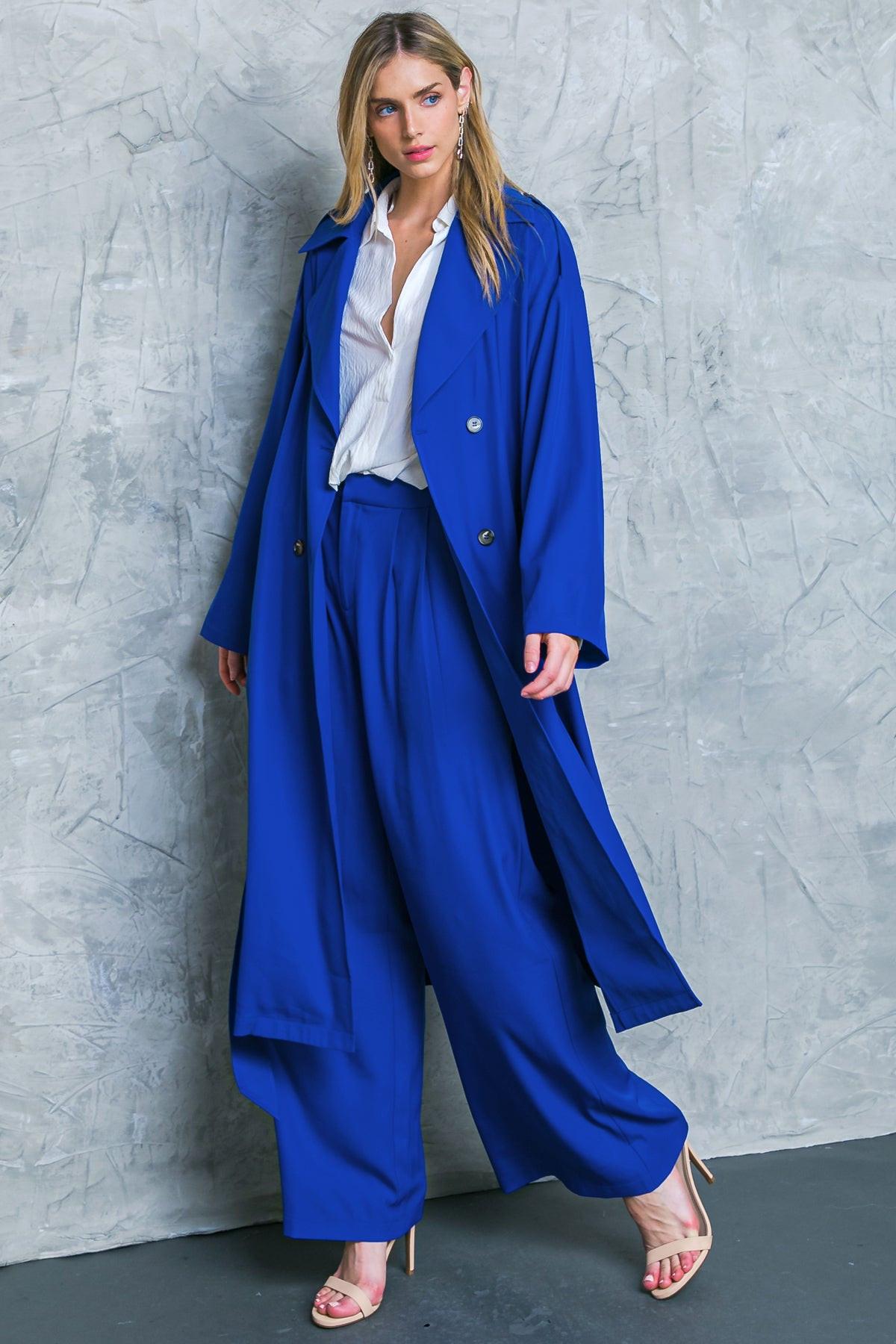 Boss Babe Woven Trench Coat With Front Button And Self Tie