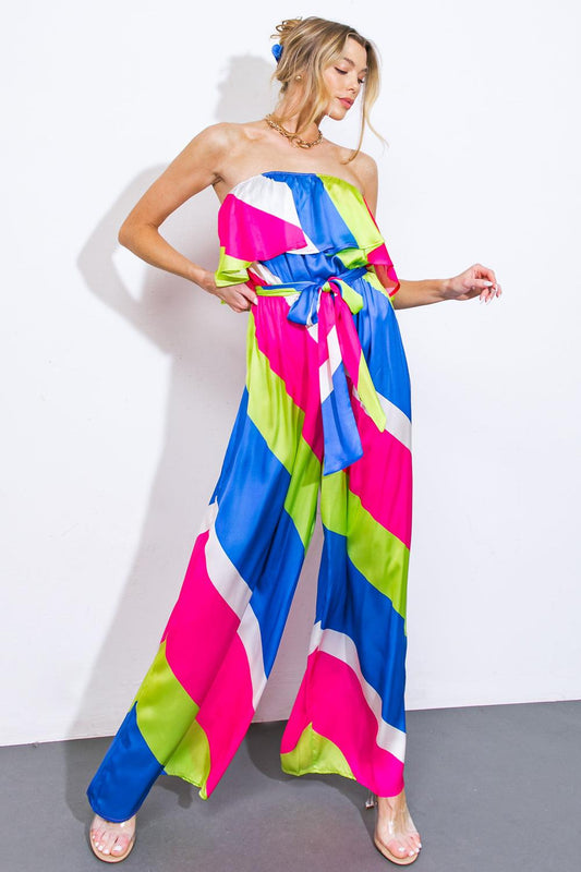 Broadwalk Dream Woven Jumpsuit With Flounce Neckline And Wide Leg