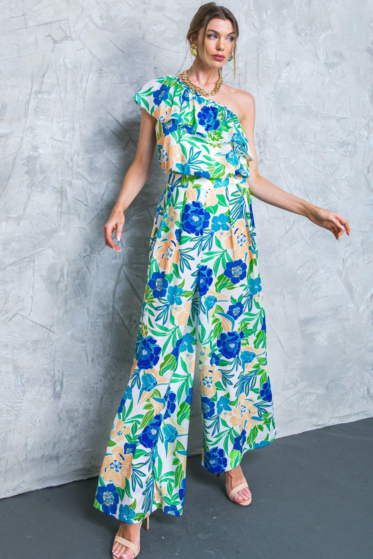 Floral In The World Woven Pants With Front Pleats And Side Pockets