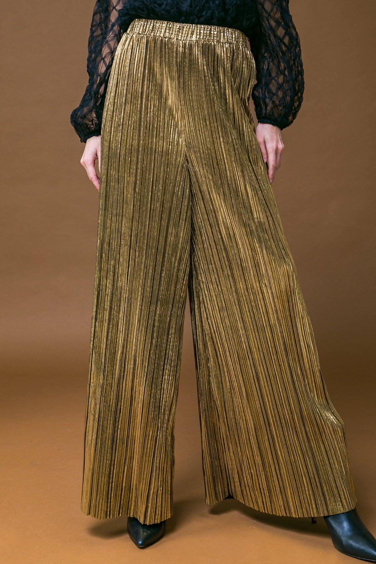 Porch Swing Kisses Woven Pants Wide Leg Pleated Elasticized Waistband