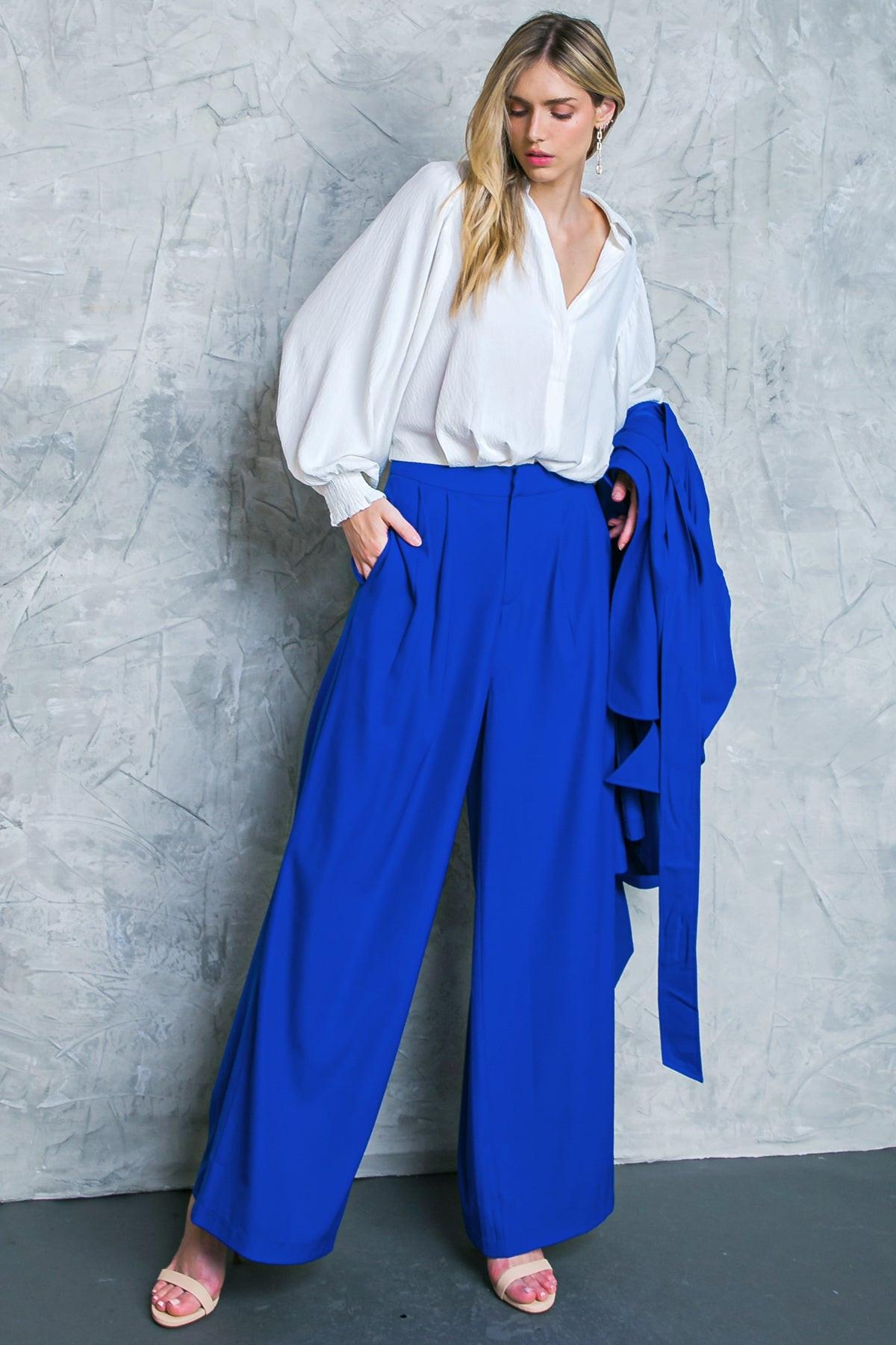 Boss Babe Woven Wide Leg Pants With Pleats And Front Closure With Side Pockets