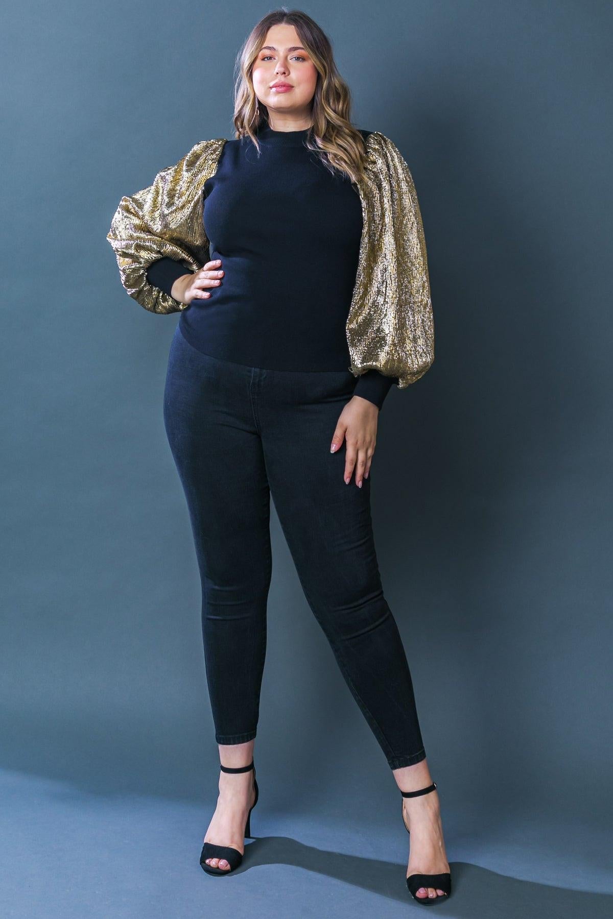 Lovely Essence Mock Neck Sweater Top With Contrasting Hue Long Sleeves