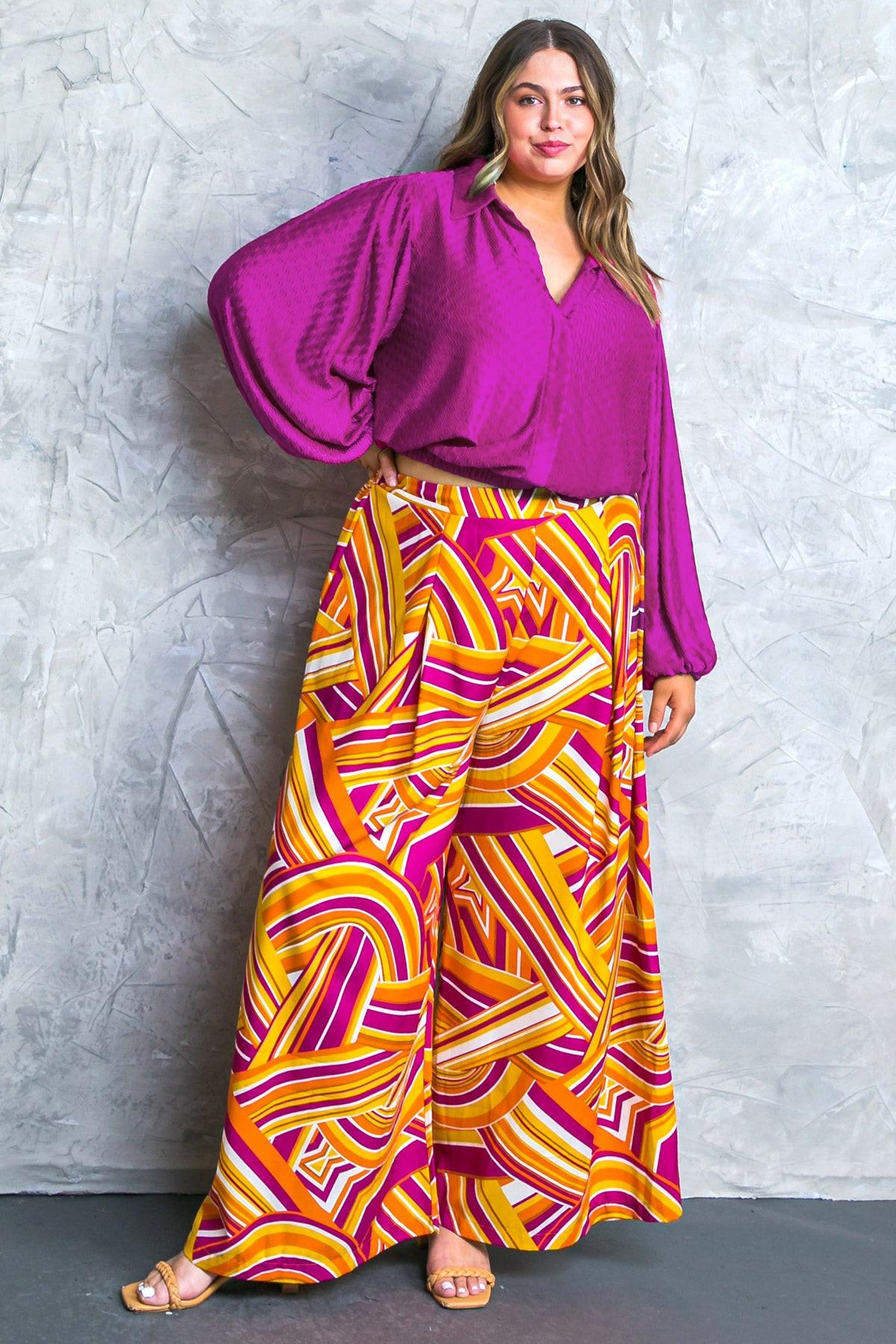 Regal Romance Woven Top with Shirt Collar Long Sleeves Elastic Waist