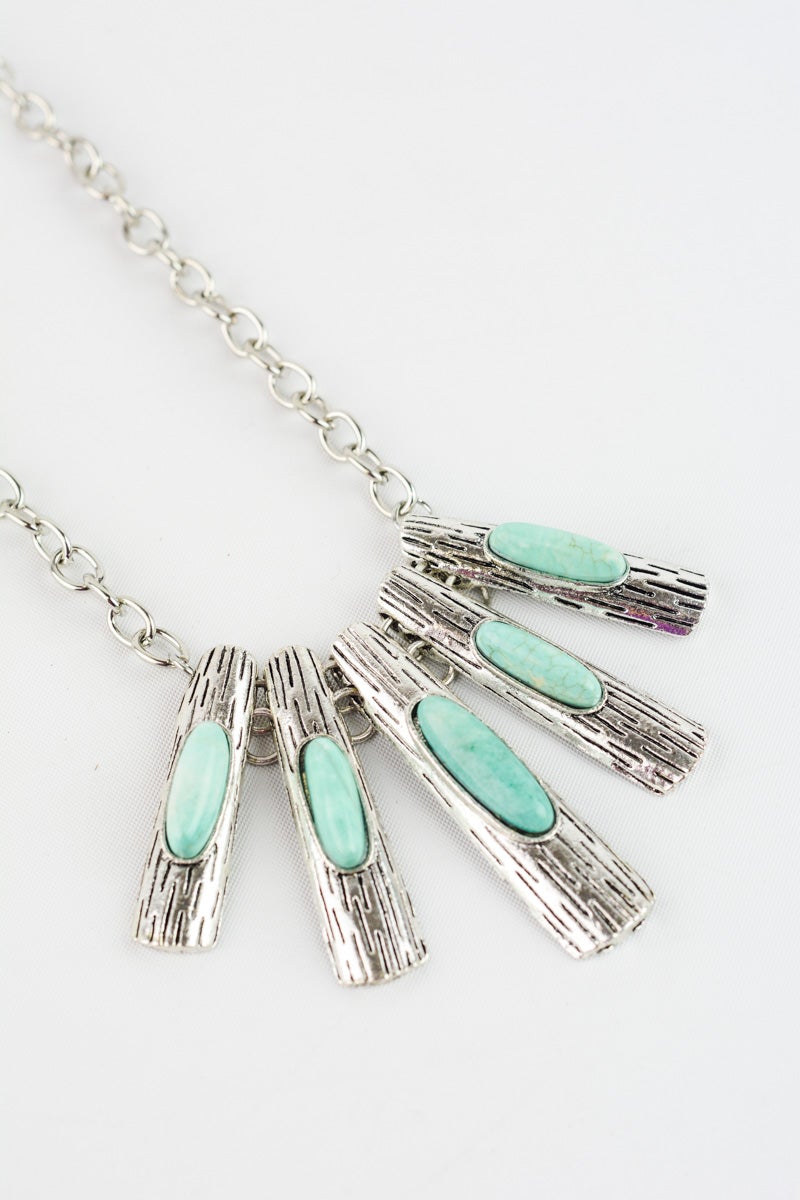 Leto Collection silver textured pendant necklace with turquoise oval stones Boho Necklace, Boho Chic Jewelry, Spiritual