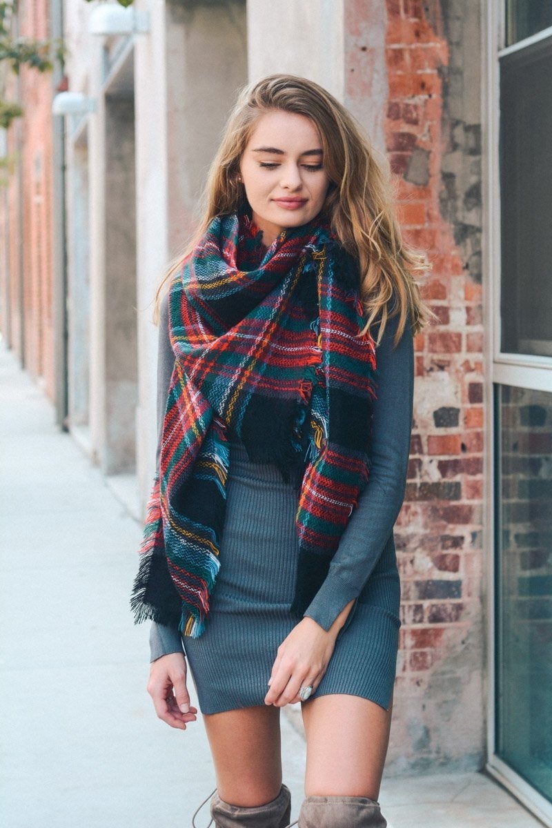 Flannel Frayed Edge Blanket Scarf-Soul Flow Apparel