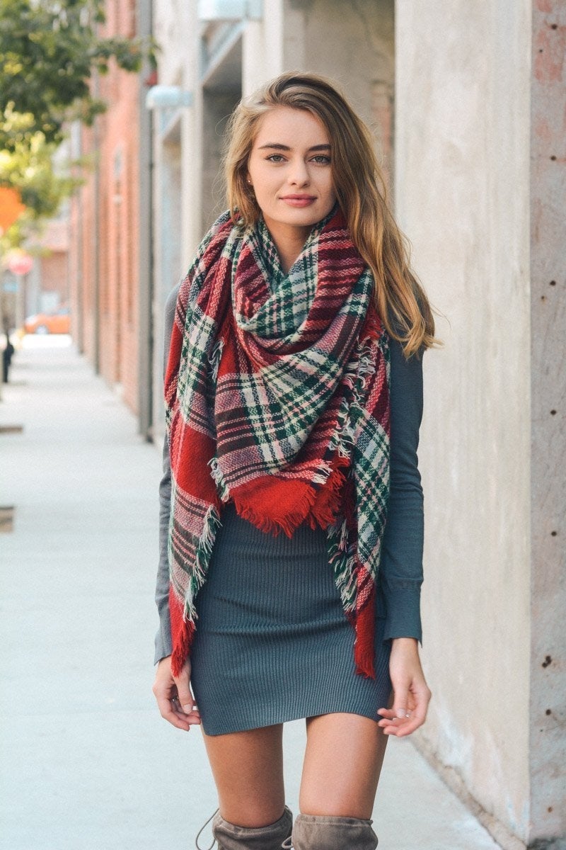 Flannel Frayed Edge Blanket Scarf-Soul Flow Apparel