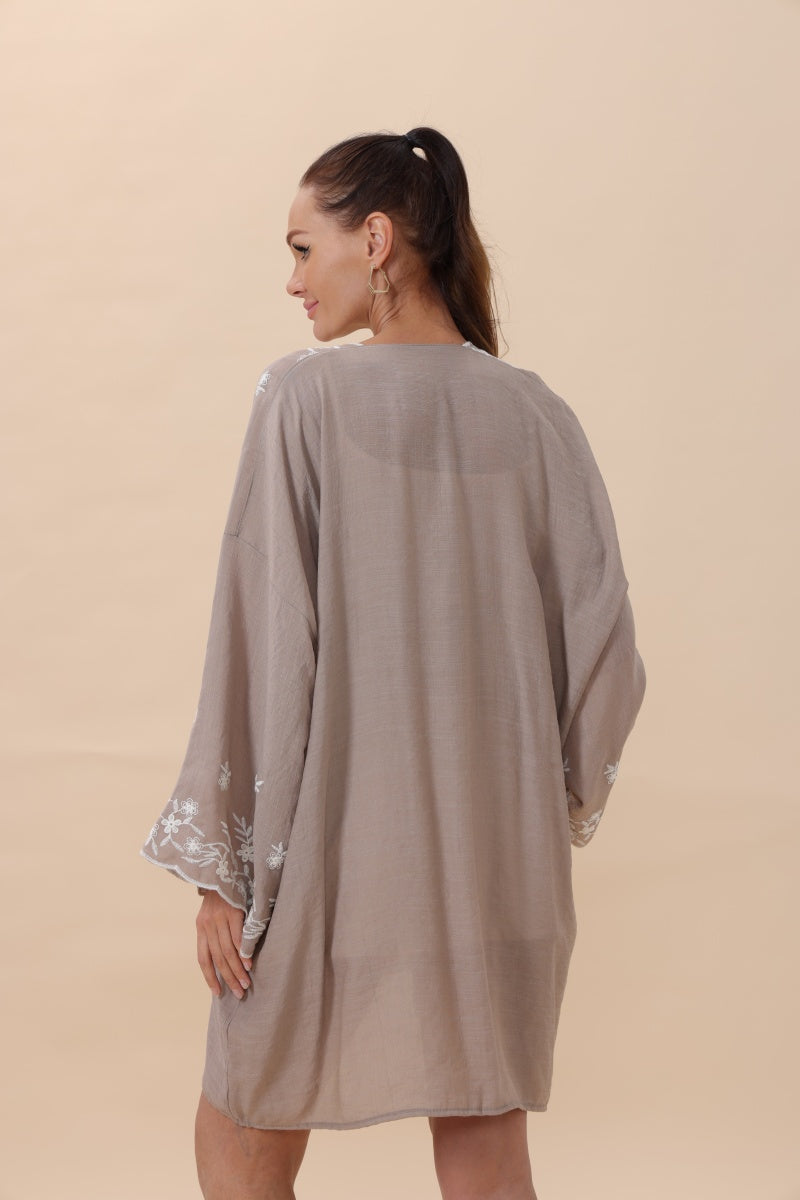 Floral Embroidered Open Front Kimono Cardigan – Lightweight-Soul Flow Apparel