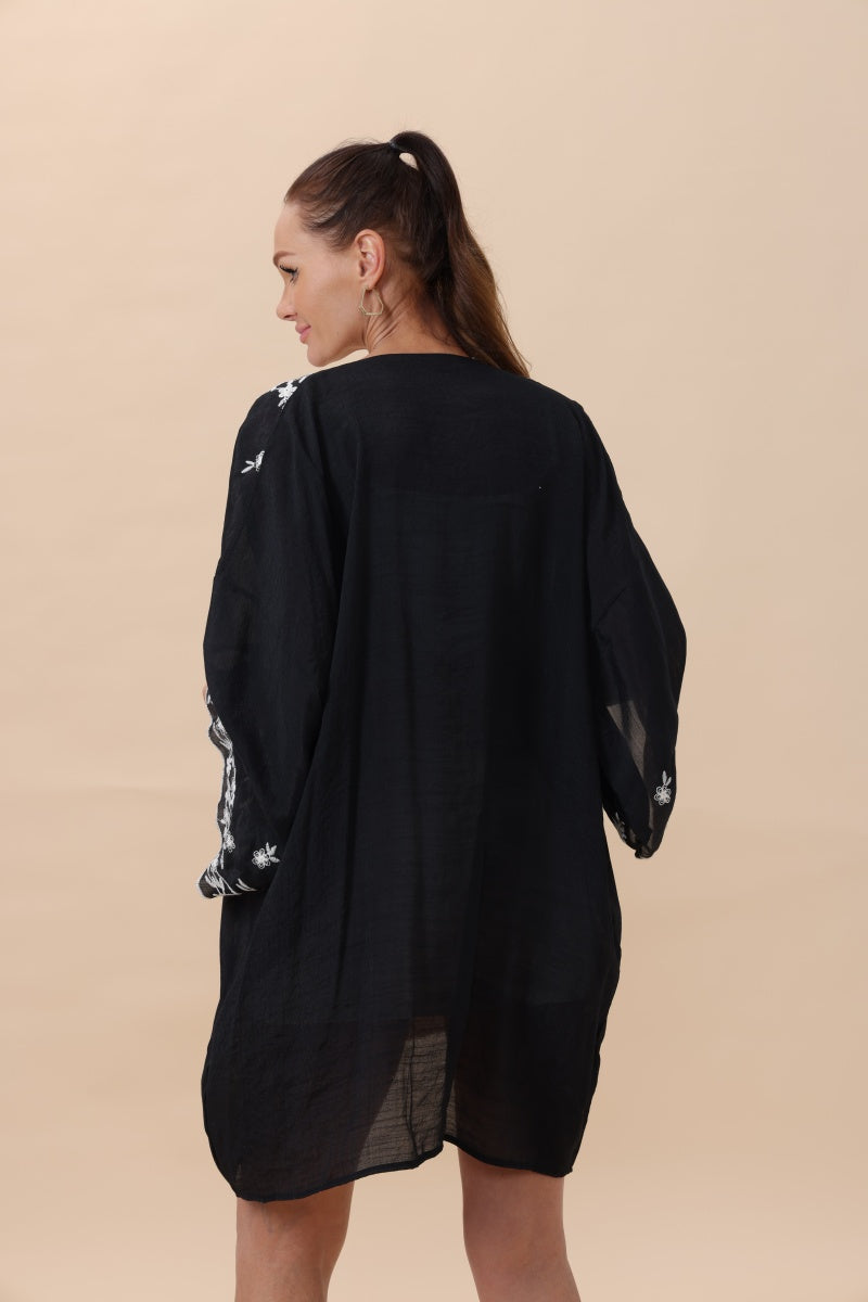 Floral Embroidered Open Front Kimono Cardigan – Lightweight-Soul Flow Apparel