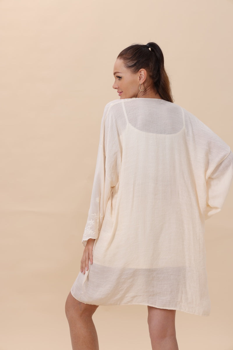 Floral Embroidered Open Front Kimono Cardigan – Lightweight-Soul Flow Apparel