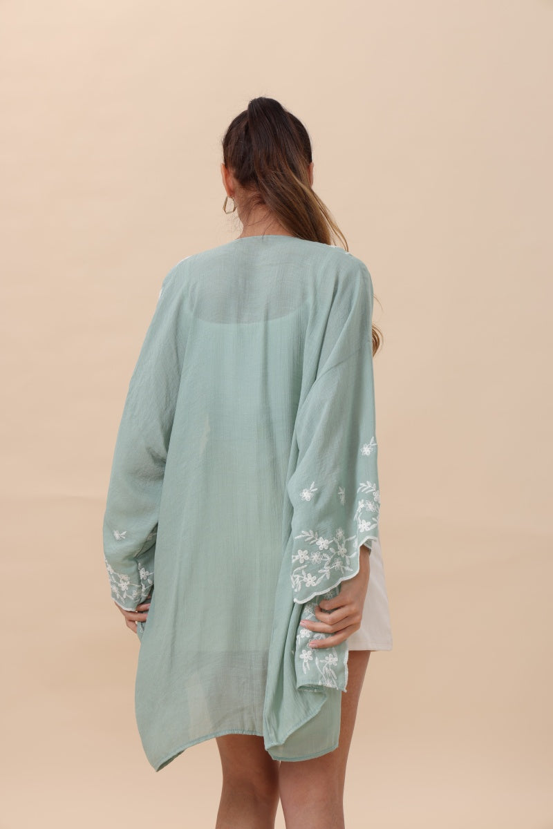 Floral Embroidered Open Front Kimono Cardigan – Lightweight-Soul Flow Apparel