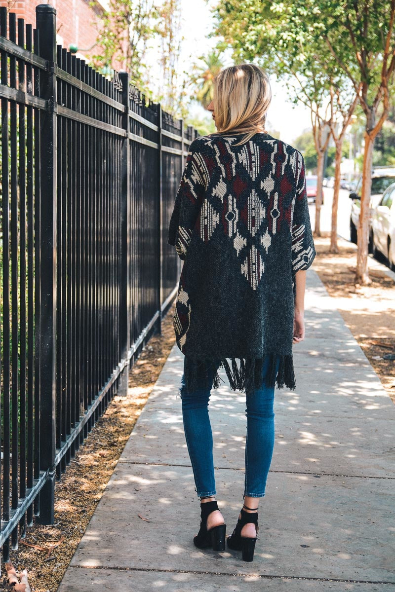 Heather Argyle Knit Ruana-Soul Flow Apparel