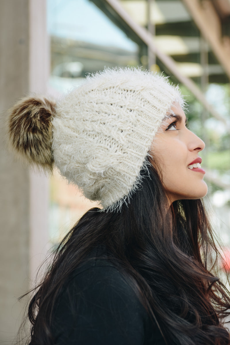 Mohair Fur Knit Pom Beanie-Soul Flow Apparel