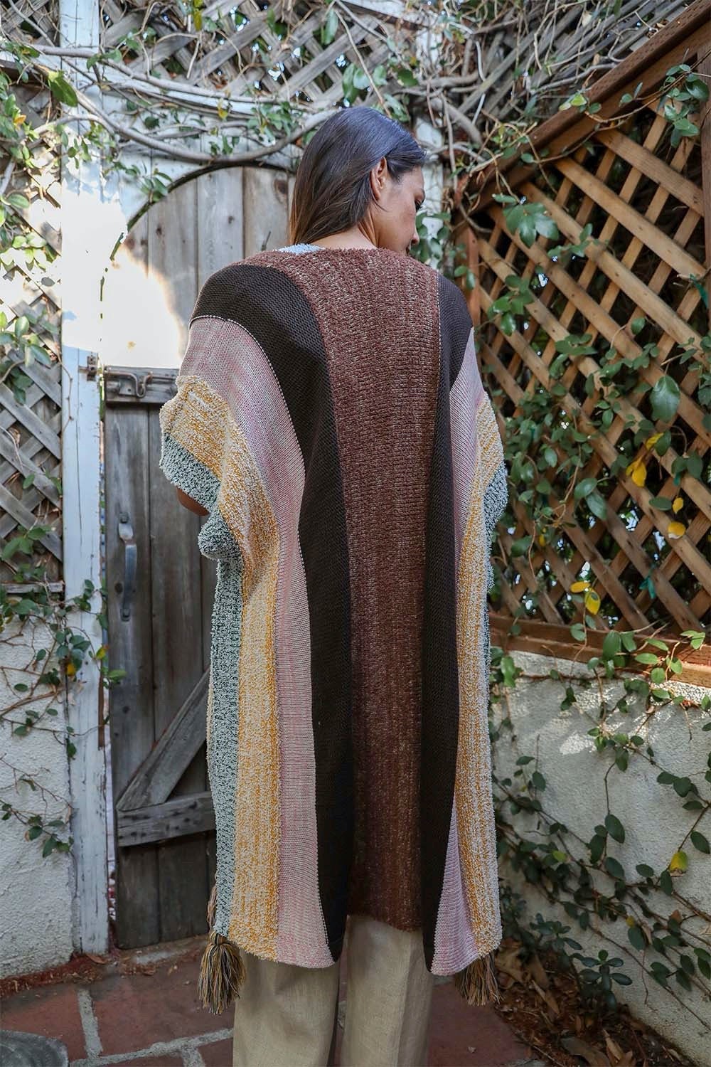 Multi-color Striped Tassel Poncho-Soul Flow Apparel
