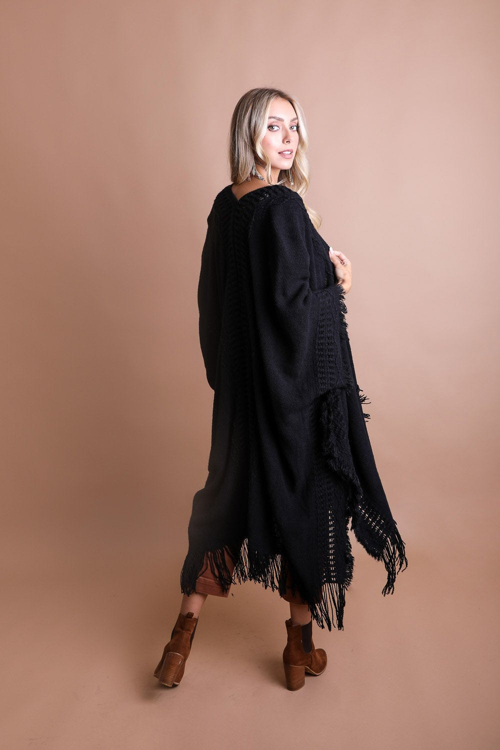 Open Work Frayed Bohemian Ruana-Soul Flow Apparel