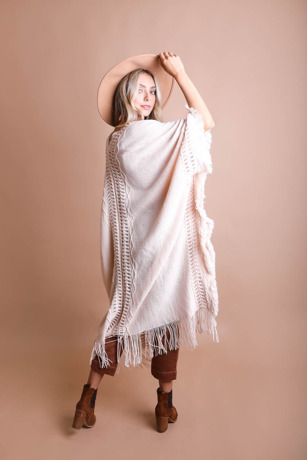 Open Work Frayed Bohemian Ruana-Soul Flow Apparel