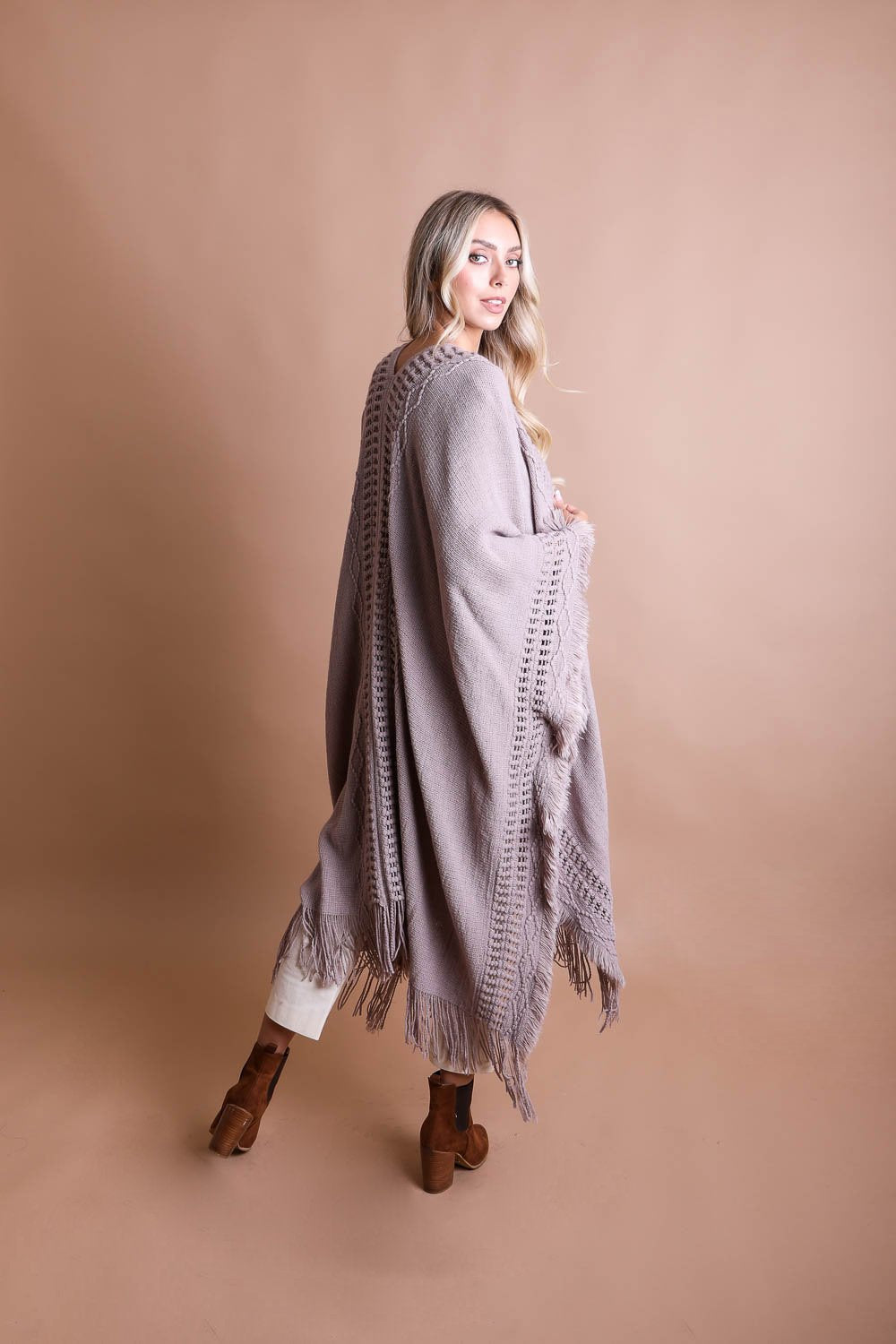 Open Work Frayed Bohemian Ruana-Soul Flow Apparel