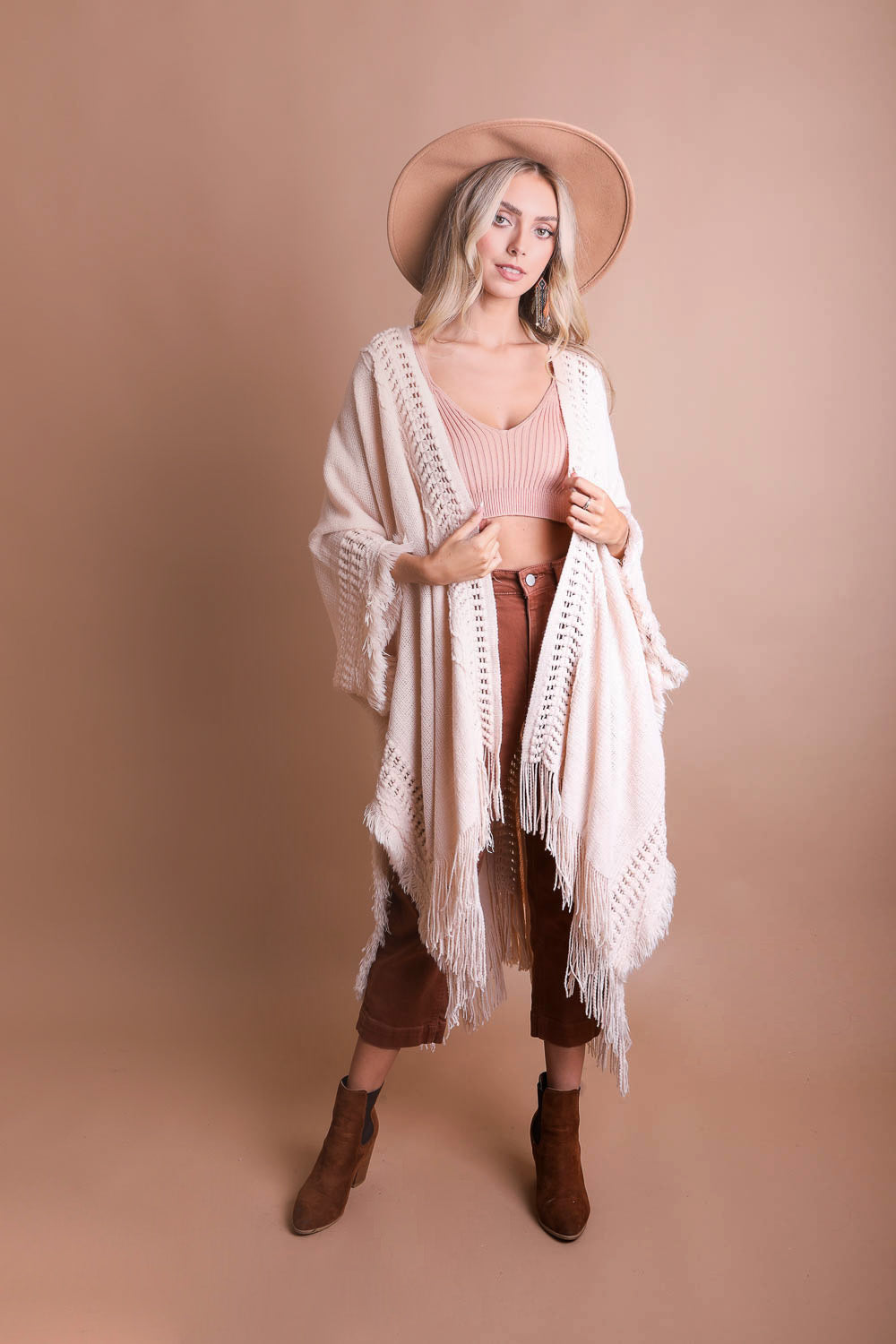 Open Work Frayed Bohemian Ruana-Soul Flow Apparel