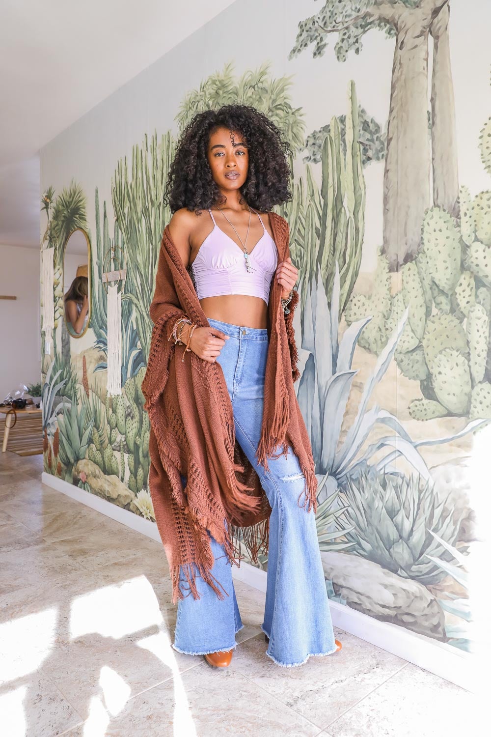Open Work Frayed Bohemian Ruana-Soul Flow Apparel