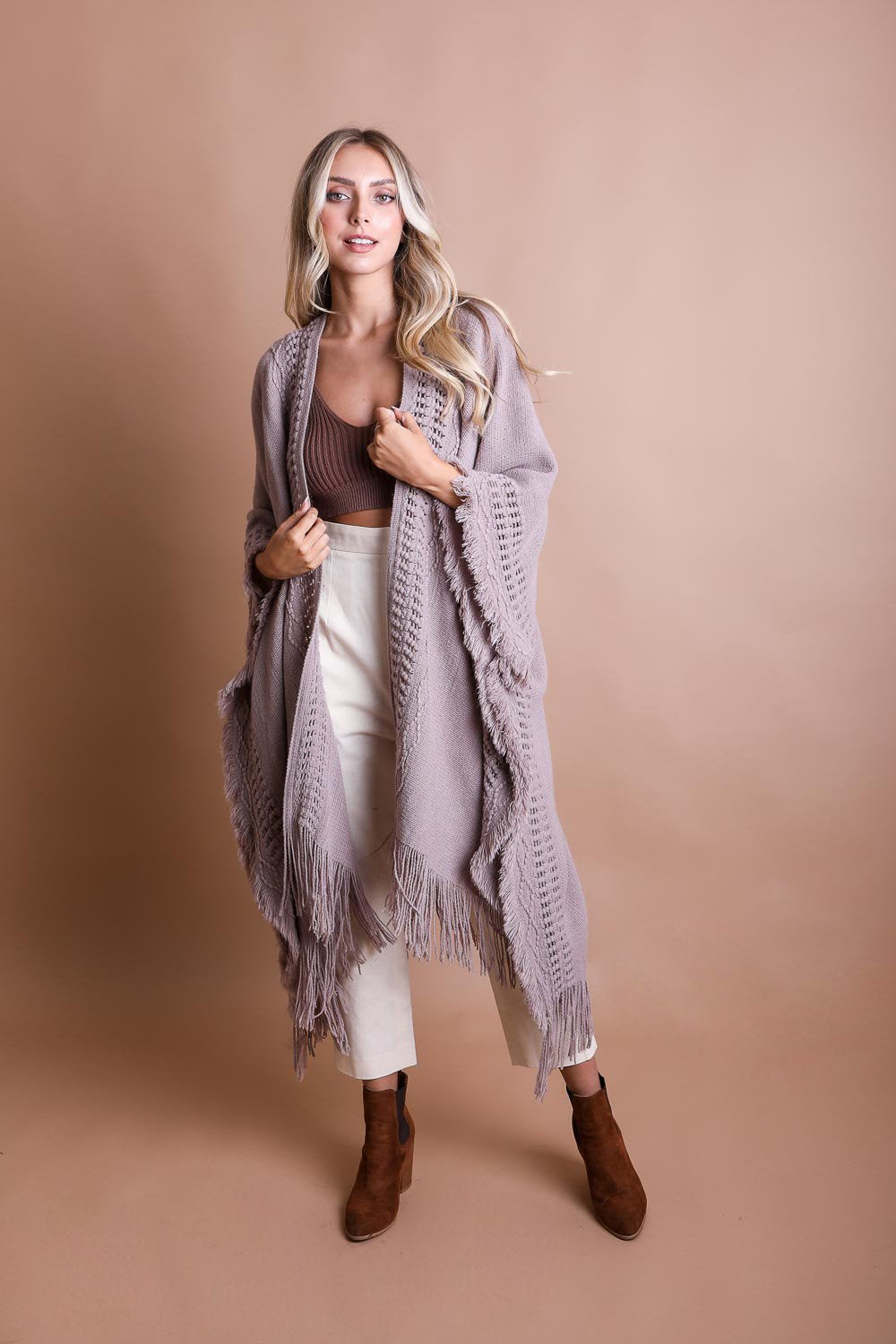 Open Work Frayed Bohemian Ruana-Soul Flow Apparel