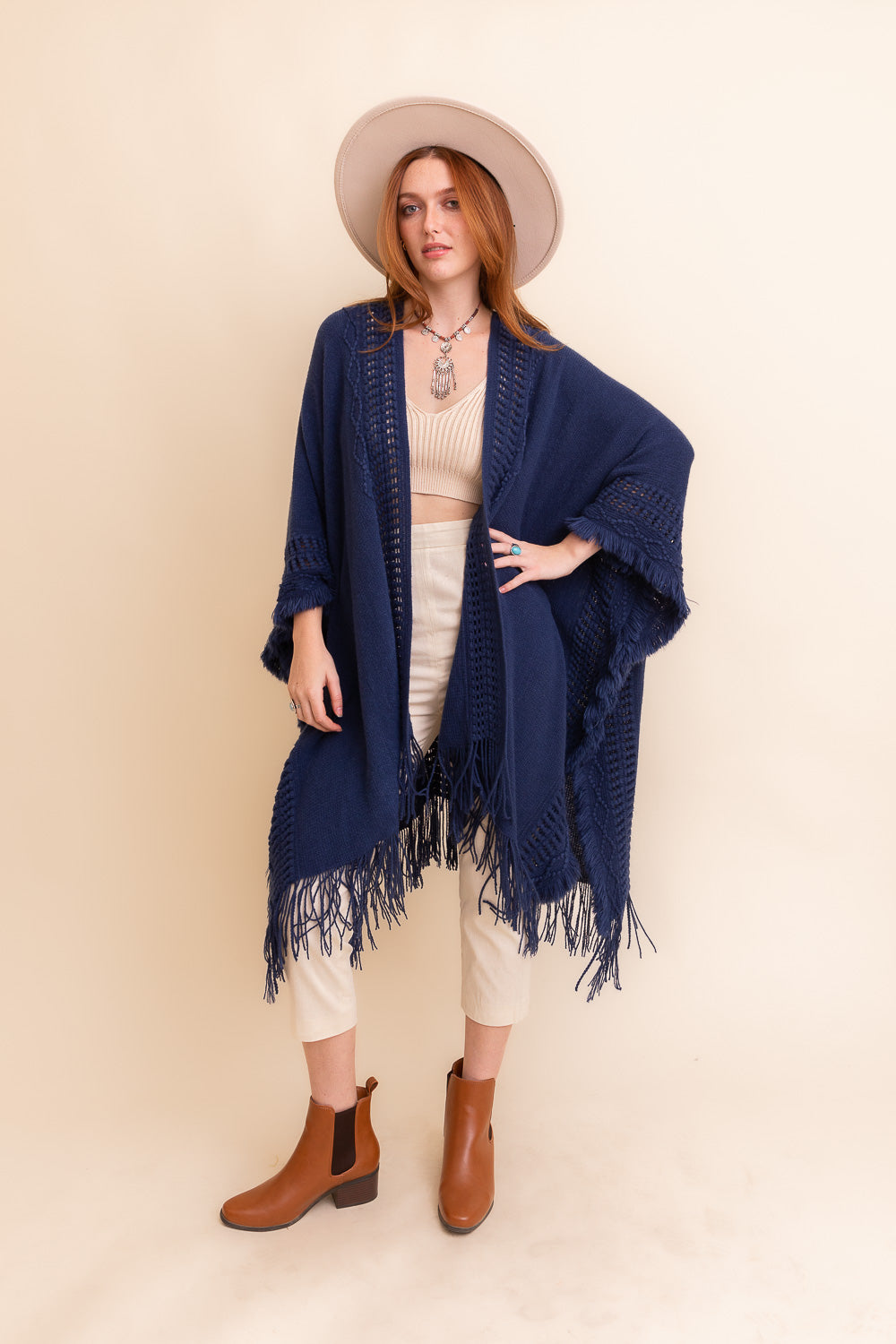 Open Work Frayed Bohemian Ruana-Soul Flow Apparel