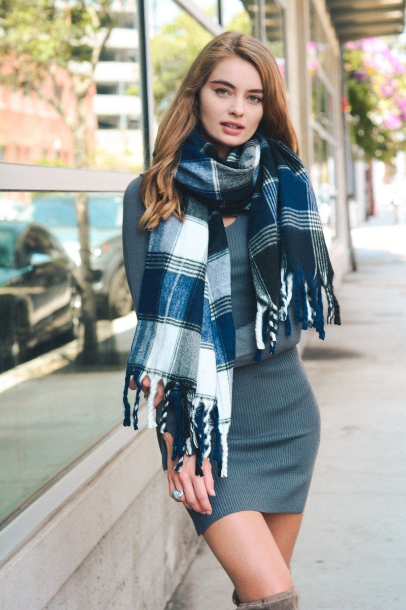 Oversized Flannel Tassel Scarf-Soul Flow Apparel