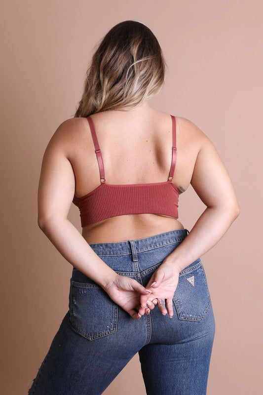 Leto Collection Plus Size Lace Brami in a stylish rust color with adjustable straps