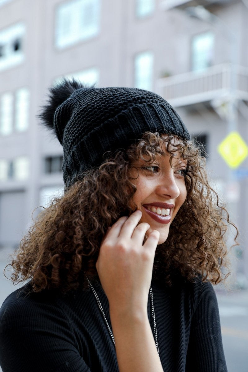 Soul Flow Apparel | Boho Pom Beanie with Faux Sherpa Lining